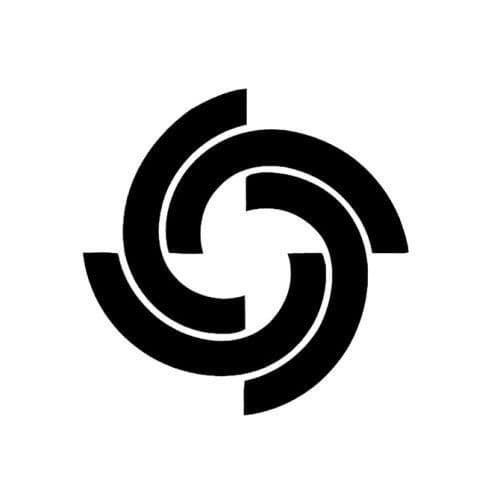 Symmetrical rotating swirl logo with interlocking curved blades